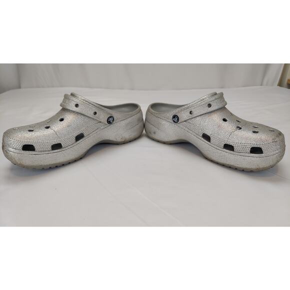 Crocs Platform Silver Glitter Clogs Women's Size 11 - Picture 6 of 8
